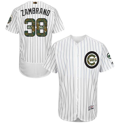 Cubs #38 Carlos Zambrano White(Blue Strip) Flexbase Authentic Collection Memorial Day Stitched MLB Jersey